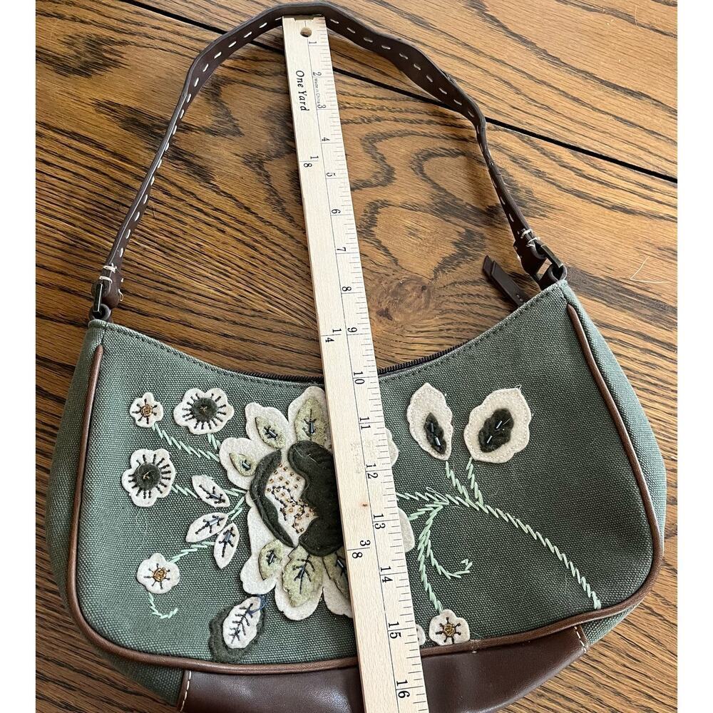 VTG Small Y2K 2000's Liz Claiborne Olive Green Purse  Felt/Beaded - Picture 4 of 6